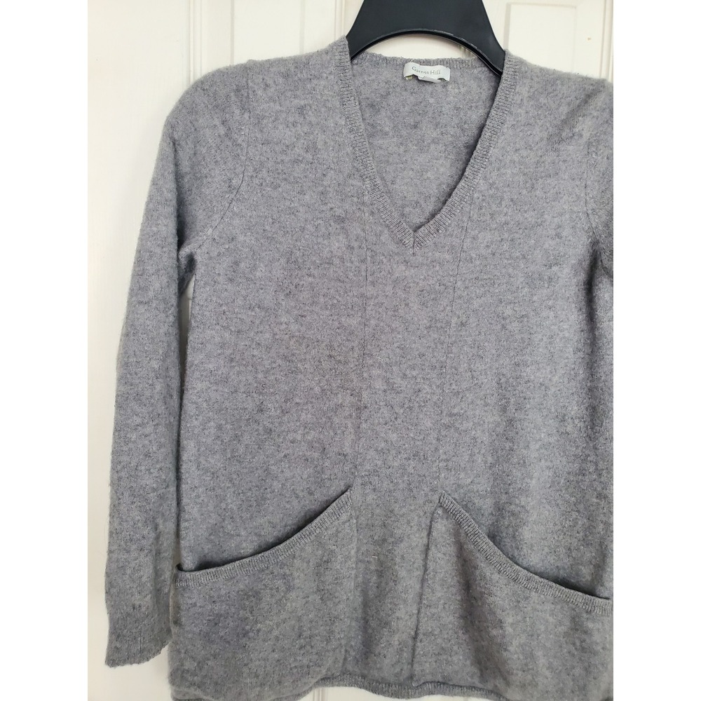 Garnet Hill Sweater Gray 100% Cashmere V-Neck Front Pockets Luxury Soft XS